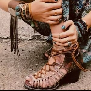 Freebird by Steven Wazee Boho Western Ankle Gladiator Sandals shoes sz 9